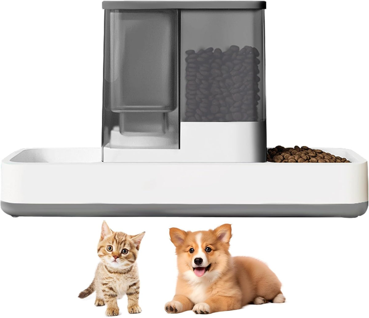 Gearroot Automatic Cat Feeder and Water Dispenser, 2 in 1 Gravity Pet Food Feeder and Water Dispenser Detachable Cat Food Dispenser for Small Dogs and Cats, Gray