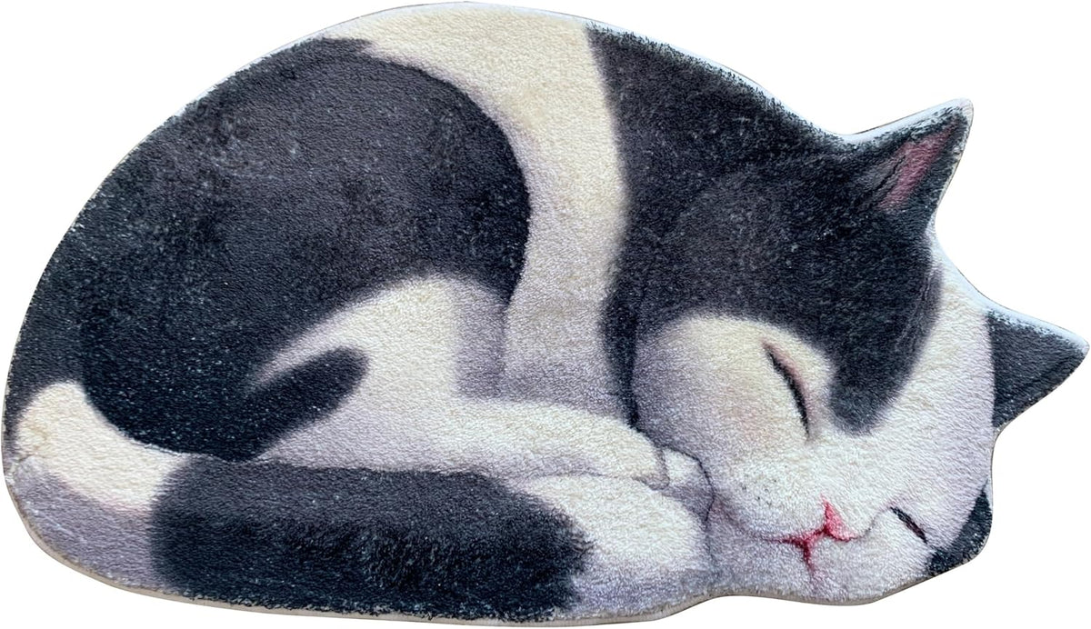 Funny Cute Cat Rug Sleep Cats Shaped Bath Mat Non-Slip Bathroom Rugs Doormat Outdoor Mat with Front Door Mat Soft Plush Floor Mats (Small, Milk Cat)