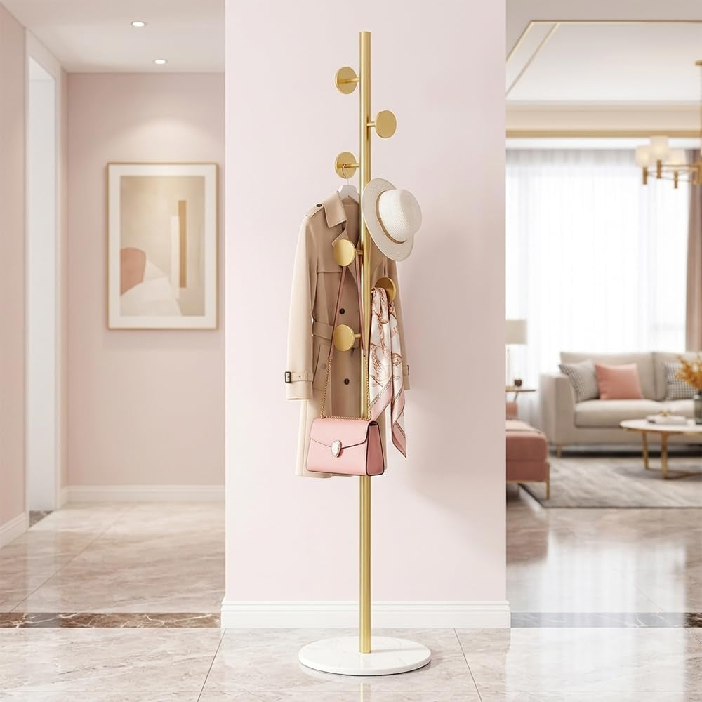 Coat Rack Freestanding Gold Coat Rack for Clothing Hats Bags Ties Purses