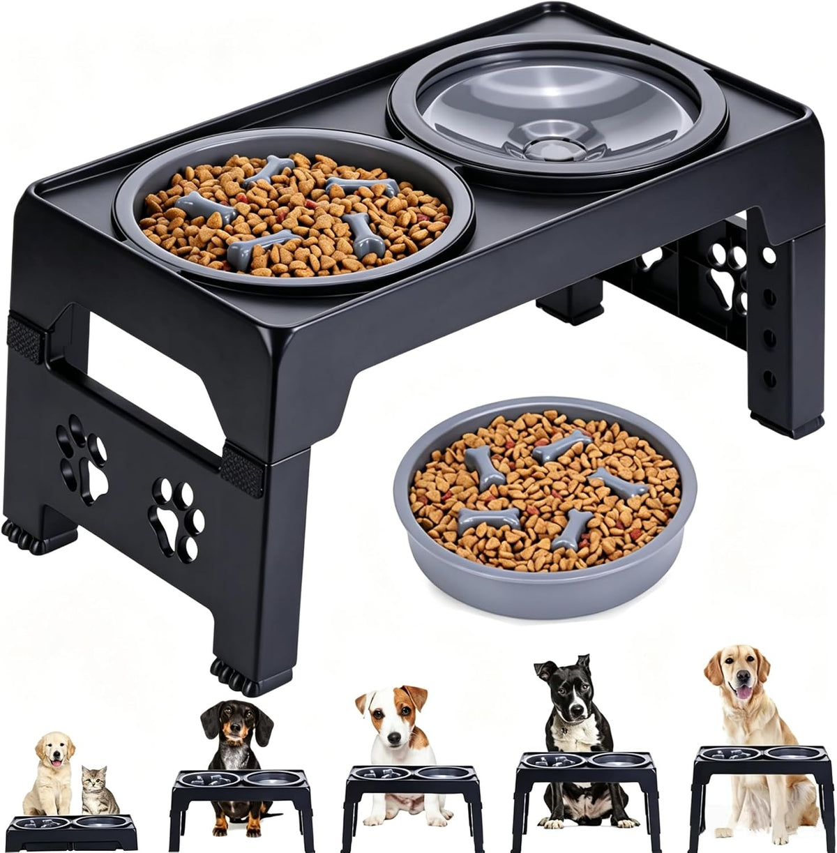 LALOBLUE Collapsible Dog Bowls Raised Elevated Adjust Stand