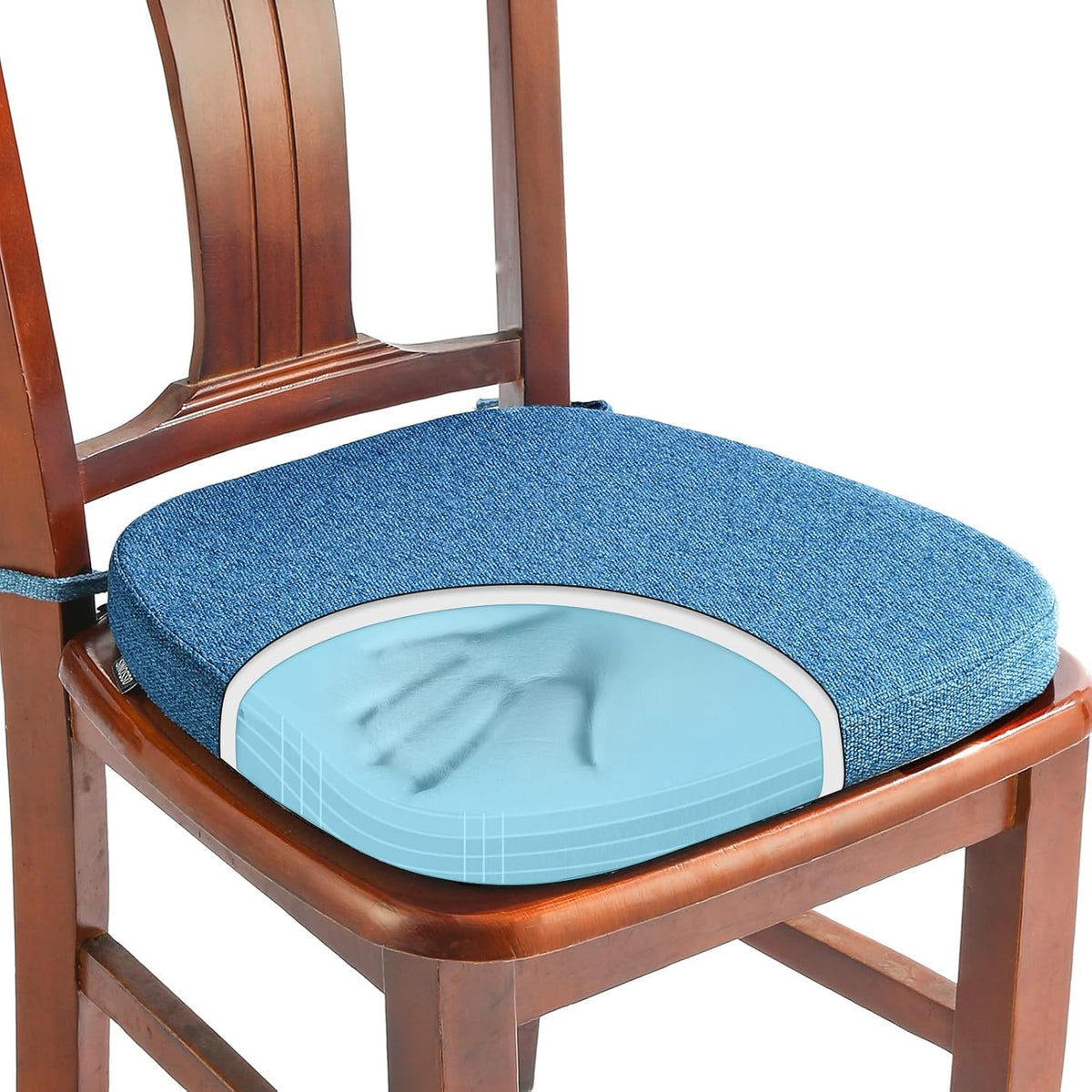 SINOSSO 1 Pack Memory Foam Chair Cushions for Dining Chair, Friendly Woven Fabric 16" U-Shape Comfortable Kitchen Chair Pad, Removable Slip Resistant Seat Cushion (1 Piece, Blue)