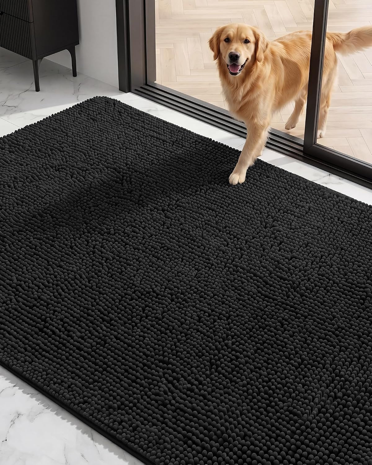 Dog Door Mat for Muddy Paws, 48"X72" Soft Chenille Absorbent Front Door Mat