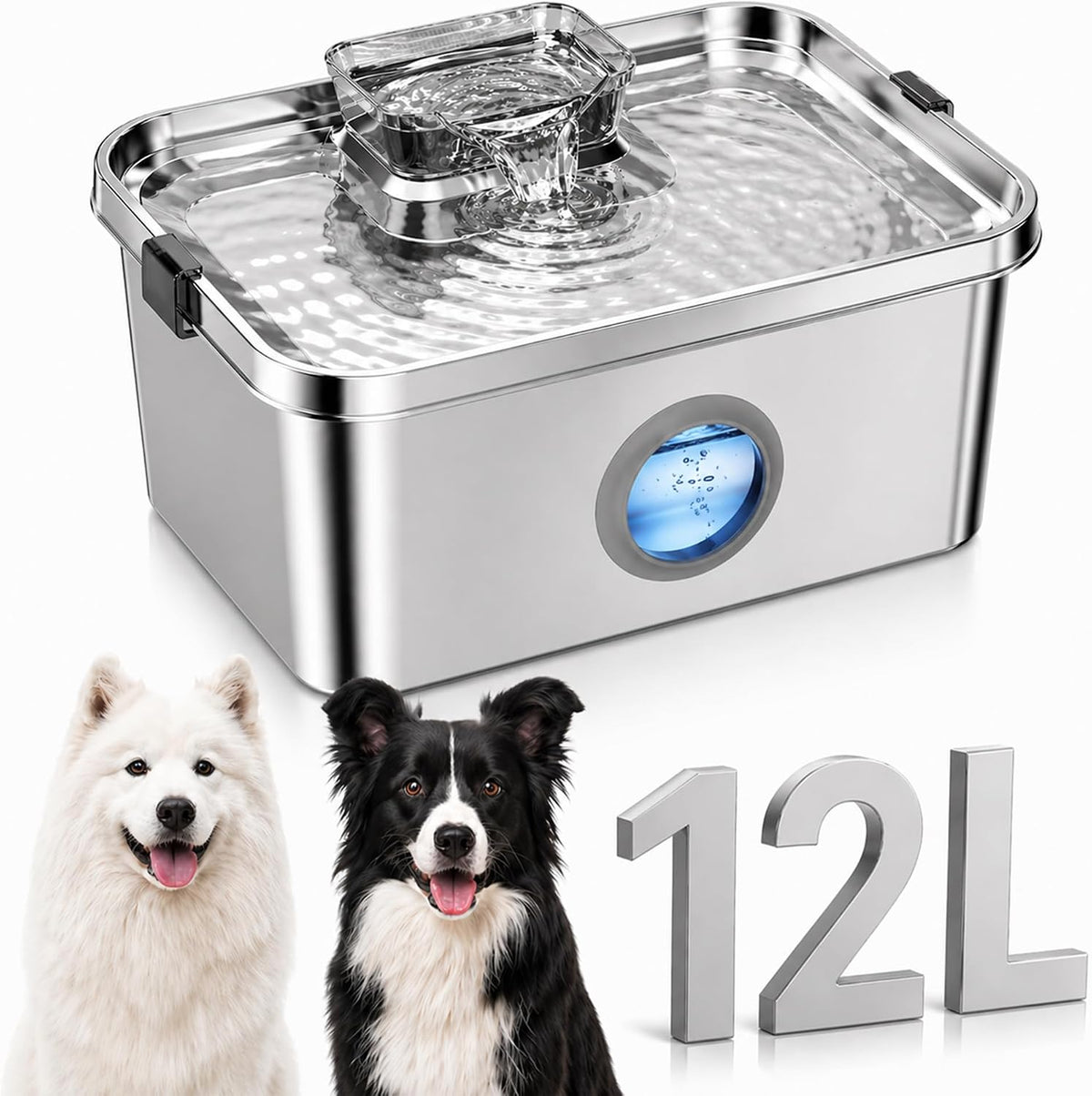 PETTEN 3Gal Stainless Steel Dog Water Fountain, Large Capacity, Ultra Quiet