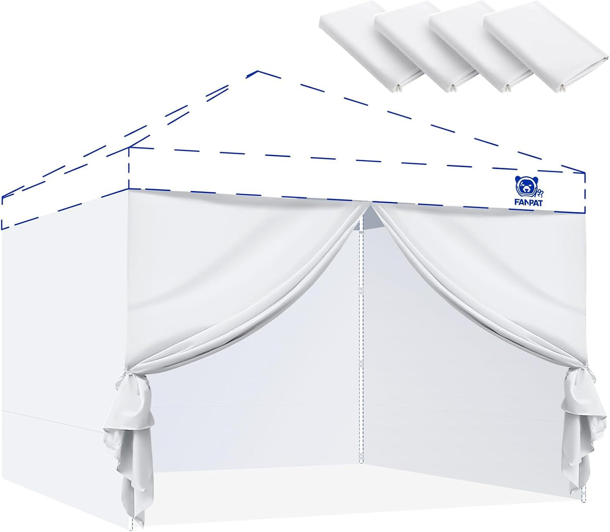 Fanpat Instant 10X10 Canopy Sidewalls for Pop up Canopy, Waterproof UV Protection Fabric, 4 Packs Sidewalls with Zipper Door for Outdoor Events, White(4Pcs Sidewalls Only, Canopy Tent Not Included)