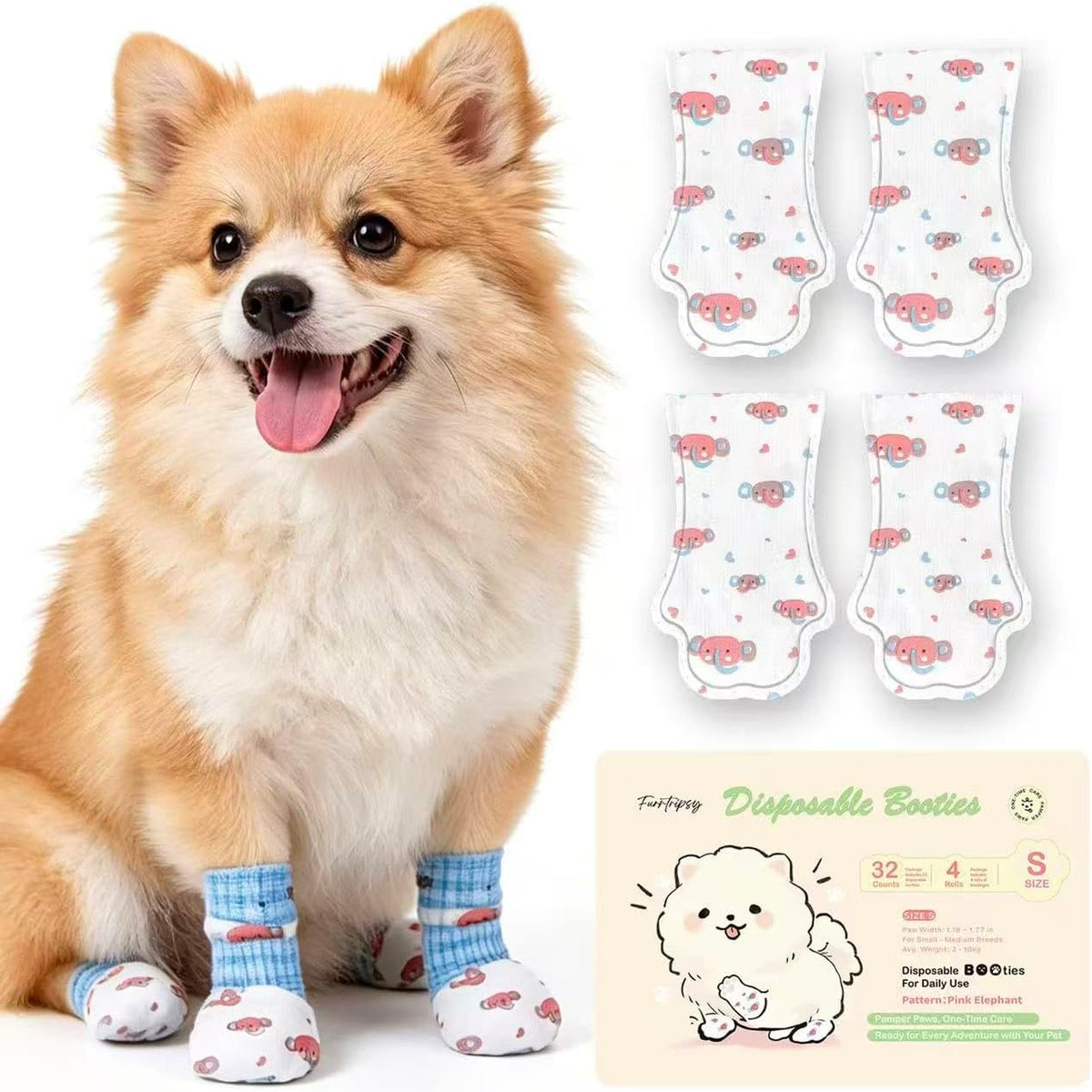 Disposable Dog Boots for Hot Pavement & Paw Licking, 32 Count, S