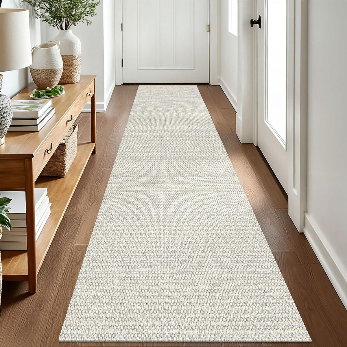 EARTHALL Washable Runner Rug, Non Slip Bedside Rug, 2X8 Ft, Cream/Grayish