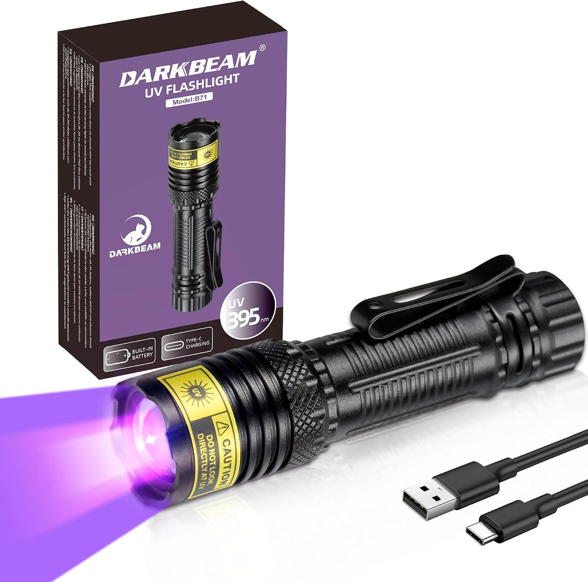 DARKBEAM UV Flashlight 395Nm Black Light, Mini Powerful USB-C Rechargeable