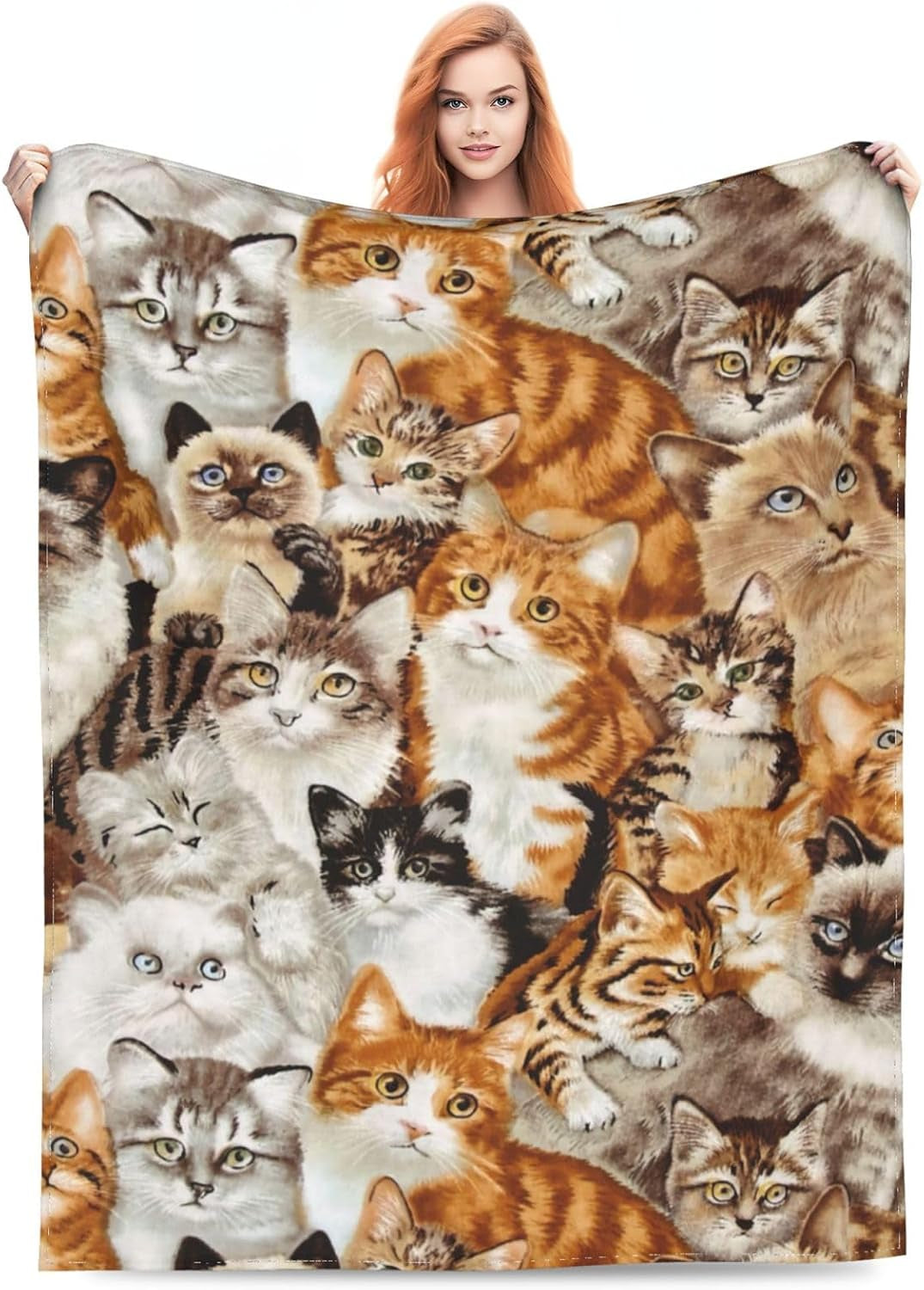 BLUBLU Cute Cat Design Flannel Fleece Bed Blanket Throw Blanket Lightweight Cozy Plush Blanket for Bedroom Living Rooms Sofa Couch 50"X40"
