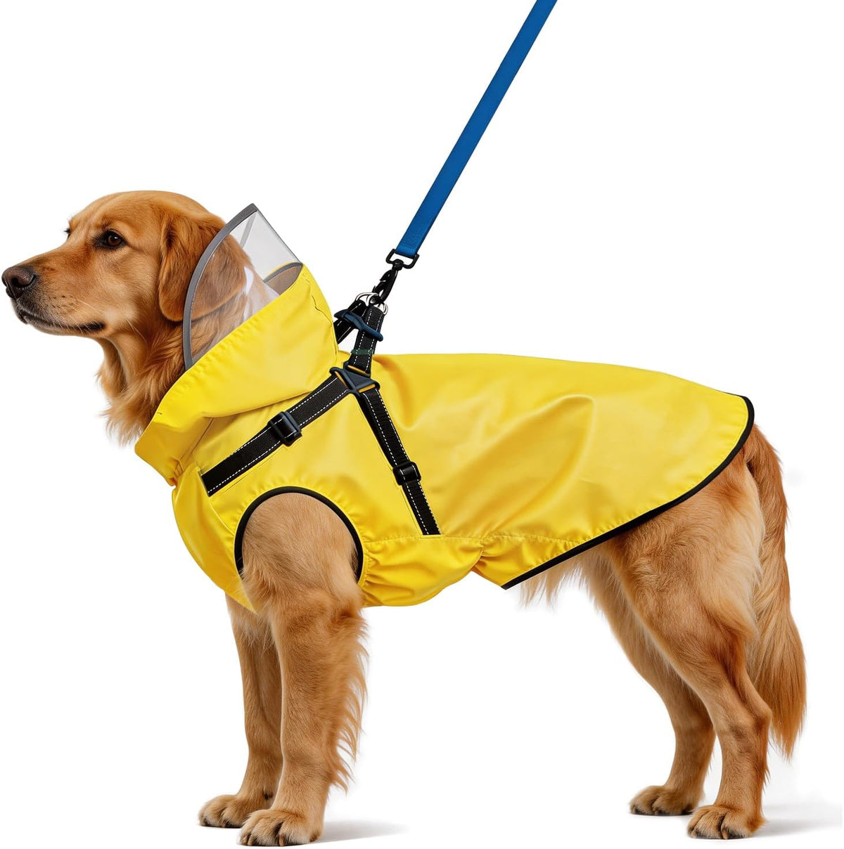 Dog Raincoat: Dog Rain Jacket with Reflective Harness & Removable Hood | Waterproof Dogs Rain Coat Poncho for Large Medium Small Dogs Puppies (Yellow - XL)