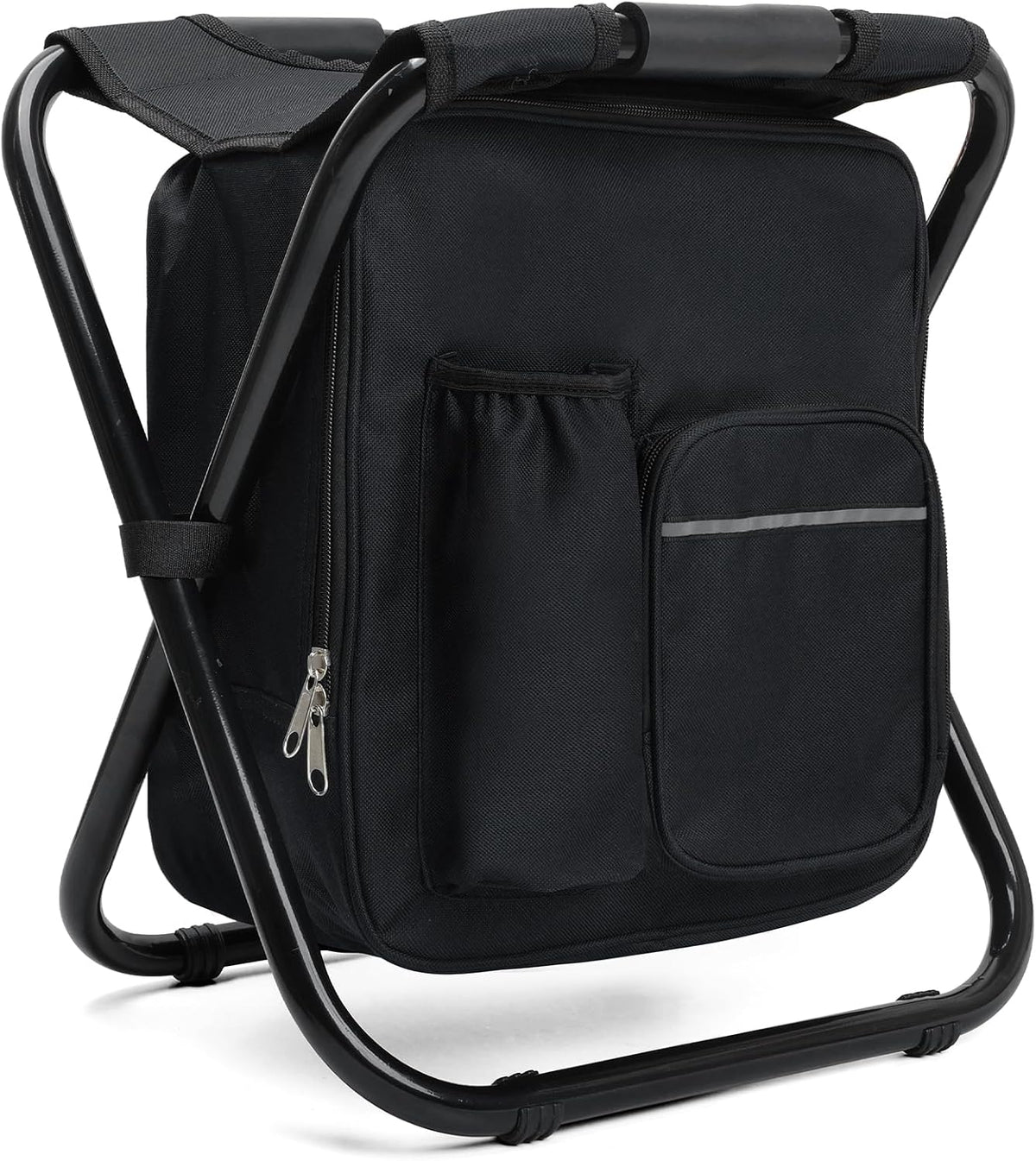 Portable Backpack Stool Cooler, Folding Seat Backpack Chair, Black