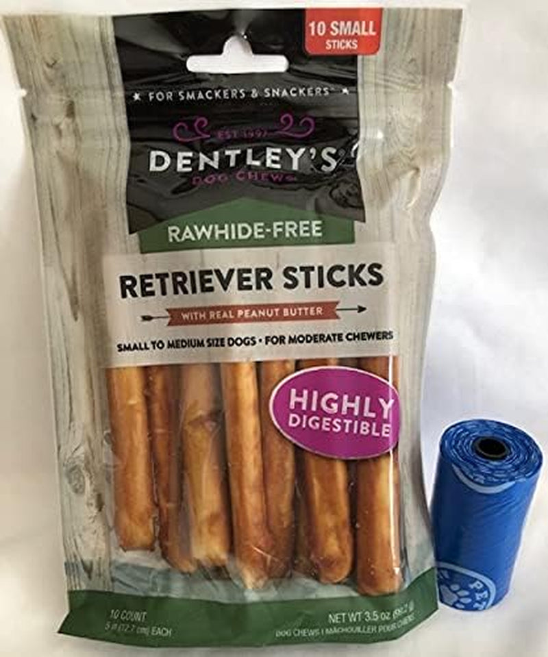 Dently Rawhide-Free Retriever Sticks with Real Peanut Butter 1-10 Count 5" Sticks 3.5 Oz / plus 1-Dog Waste Bag