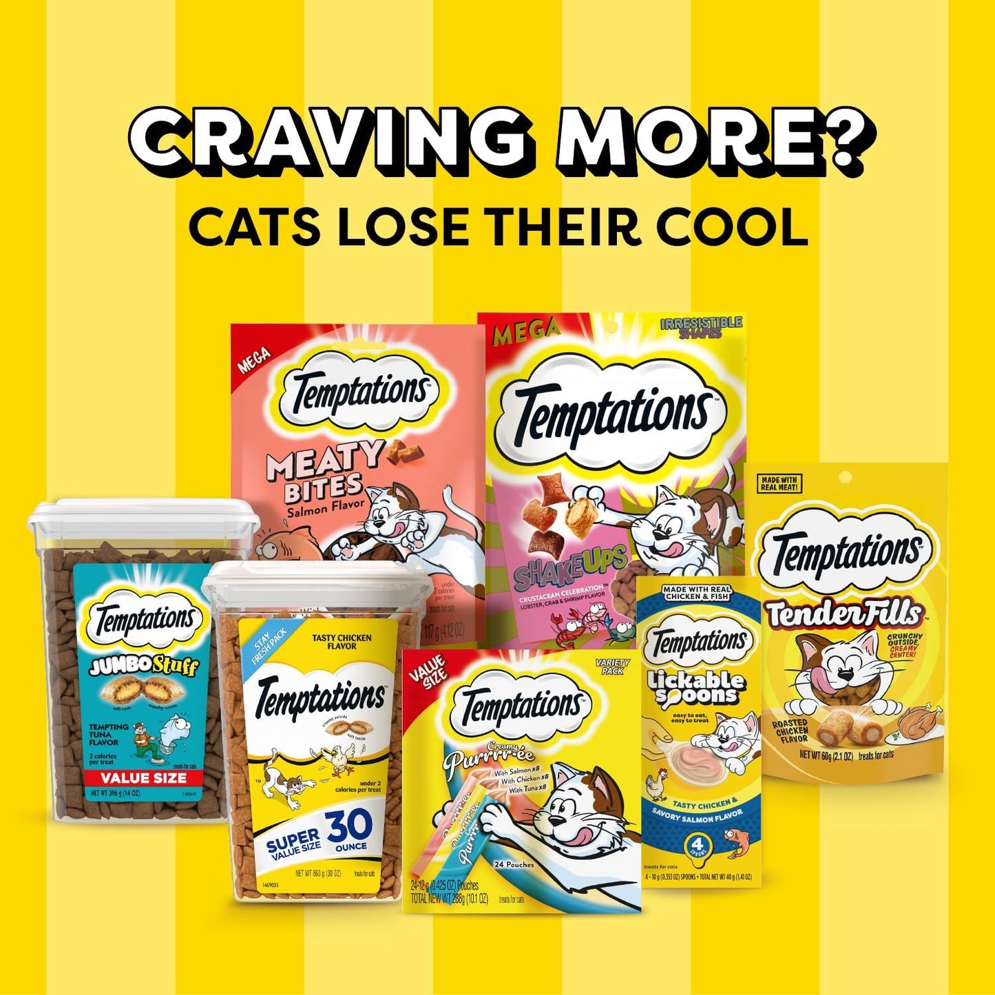 Temptations Classic Crunchy and Soft Cat Treats Feline Favorites Variety Pack, 3 Oz. Pouches (Pack of 4)