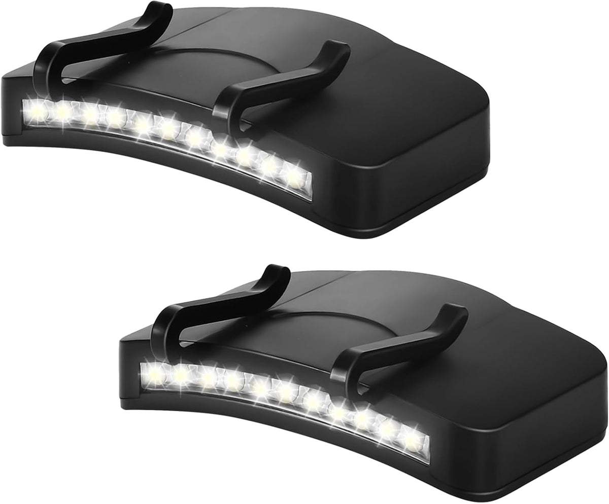 Mudder 2 Pcs Black Hat Lights Clip on Battery Powered 11 LED Cap Flashlight