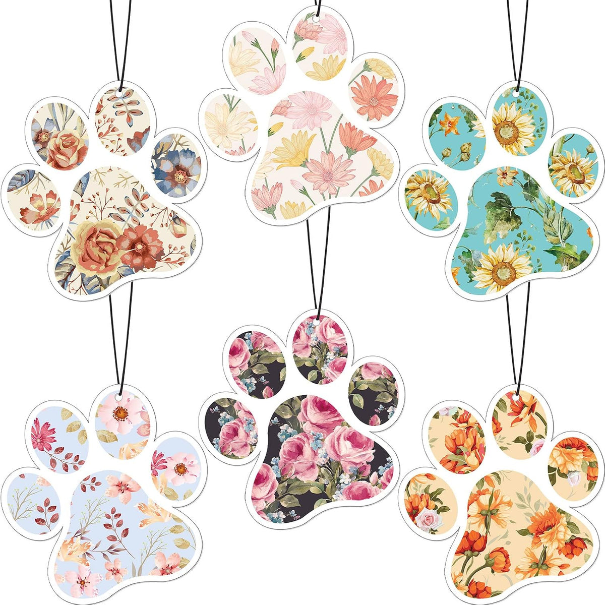 Tallew 12 Pack Car Air Freshener Bulk Dog Paw Shape Floral Hanging Scents