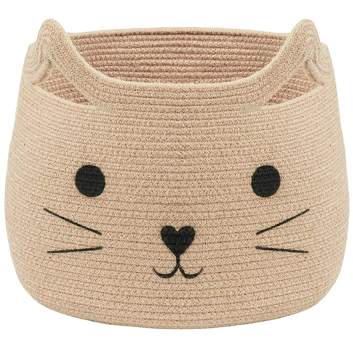 VK VK·LIVING Animal Baskets Large Woven Cotton Rope Storage with Cute Cat Design Laundry Organizer for Towels, Blanket, Toys, Clothes, Gifts – Cat Toy Box Pet or Baby Gift Baskets 15"Lx14H"