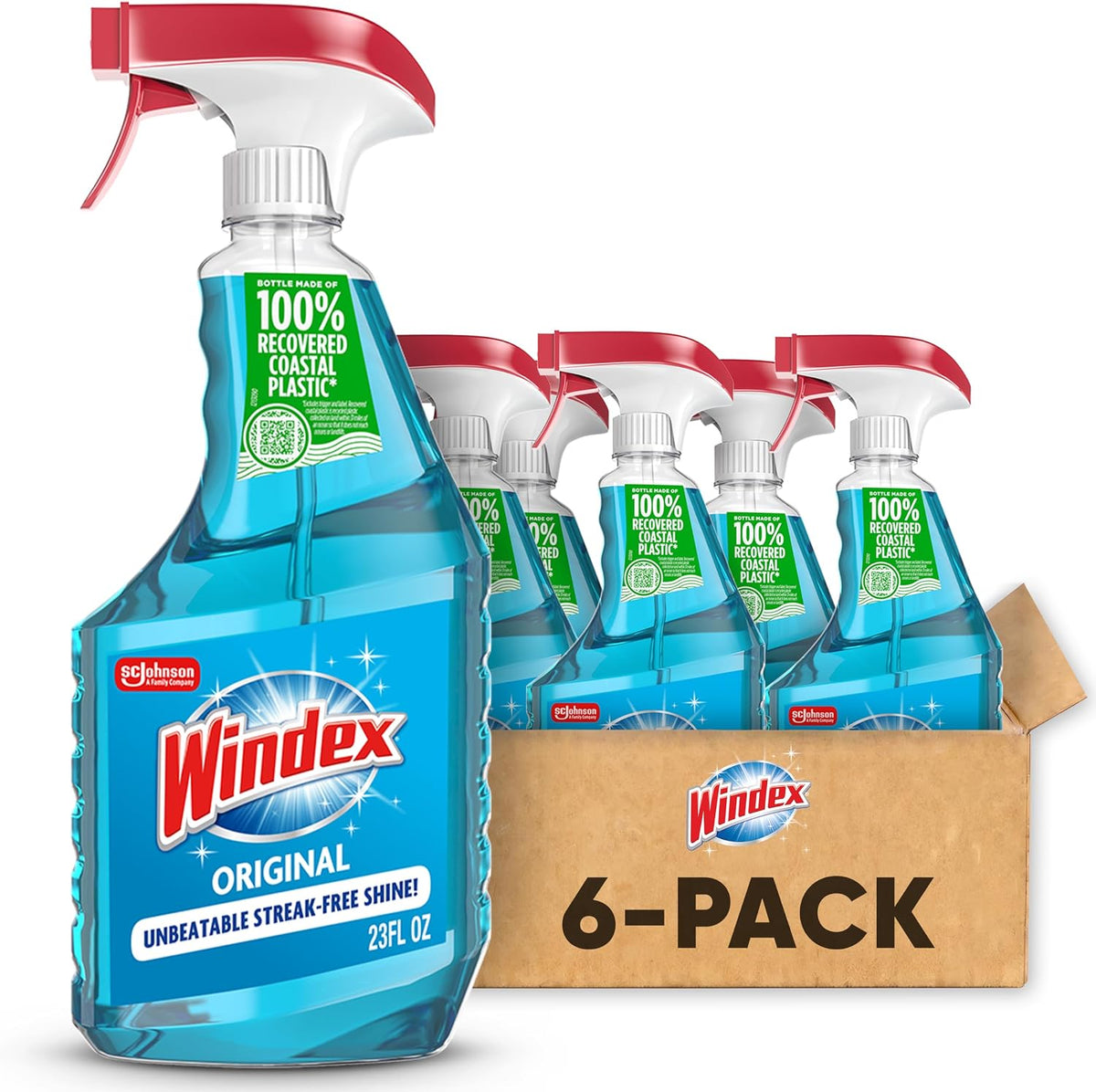 Windex Glass & Window Cleaner Spray Bottle, Original, 23 Oz (6-Pack)