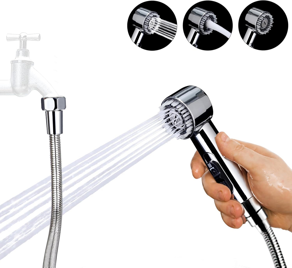 3 Mode Dog Shower Attachment with Long Hose & Outdoor Adapter