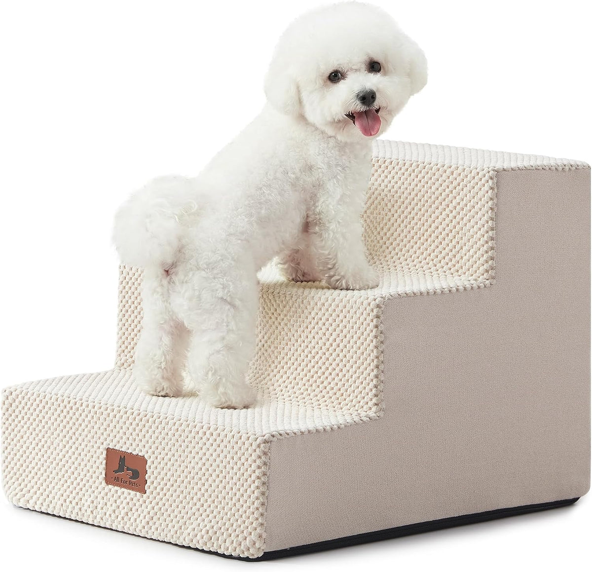 Dog Stairs 3-Step 13.5” H for Bed and Couch Beige