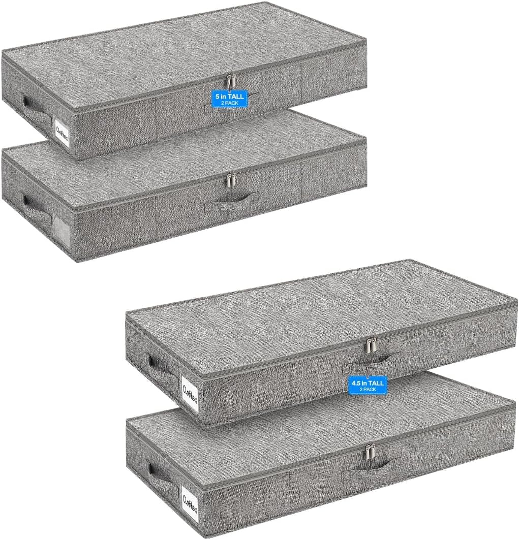 Punemi Low Profile under Bed Storage, 5 Inches High Underbed Storage Containers