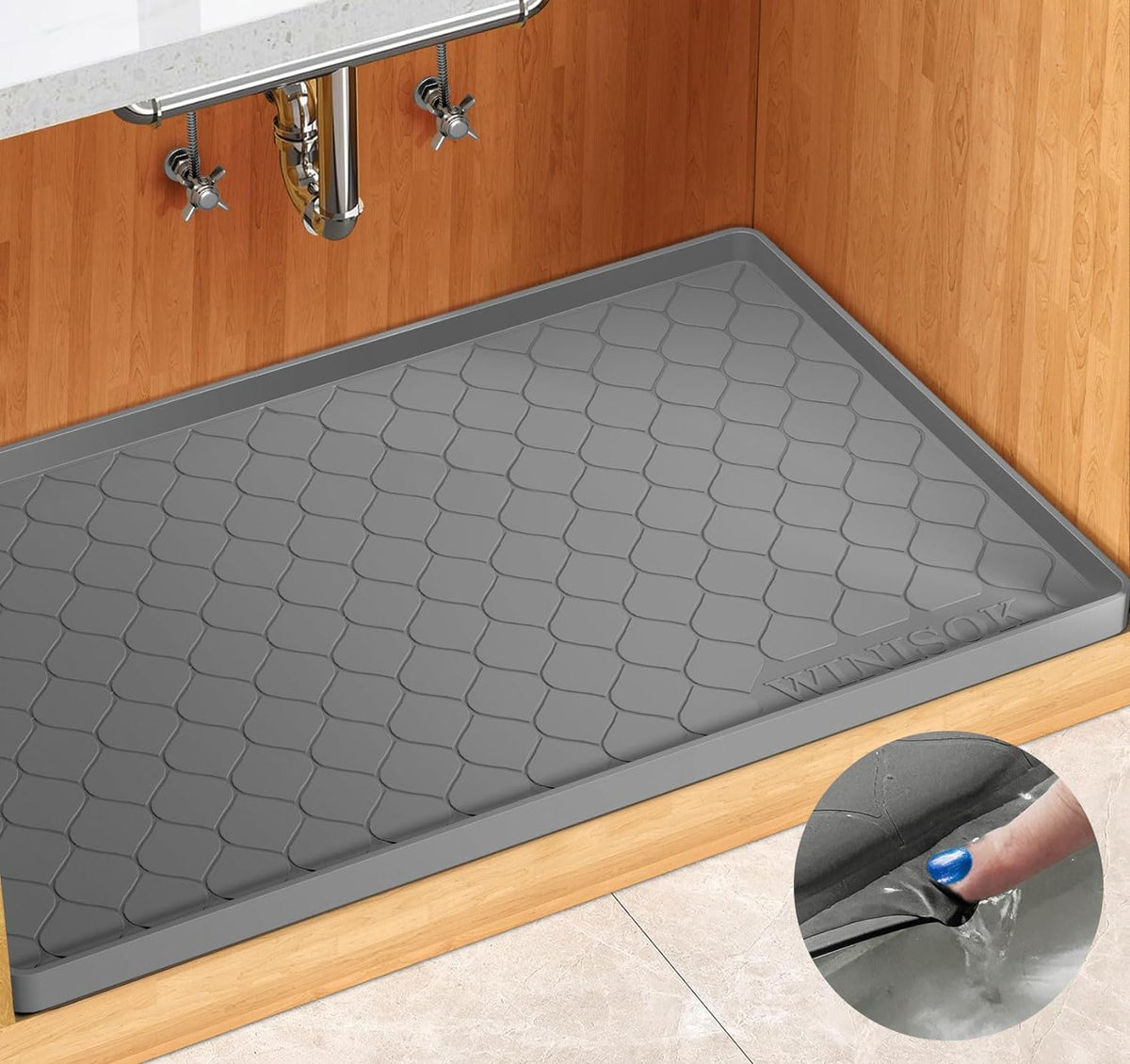 Winisok Waterproof under Sink Mat 34" X 22", Silicone Mat, Dark Gray