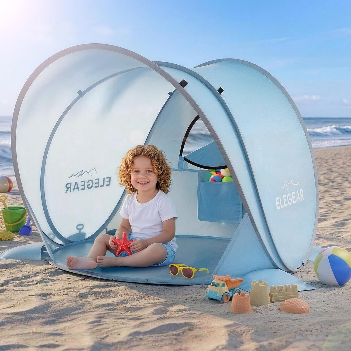 Elegear Cumbrex™ Pop up Baby Beach Tent with Mini Canopy 1S Setup, Blue