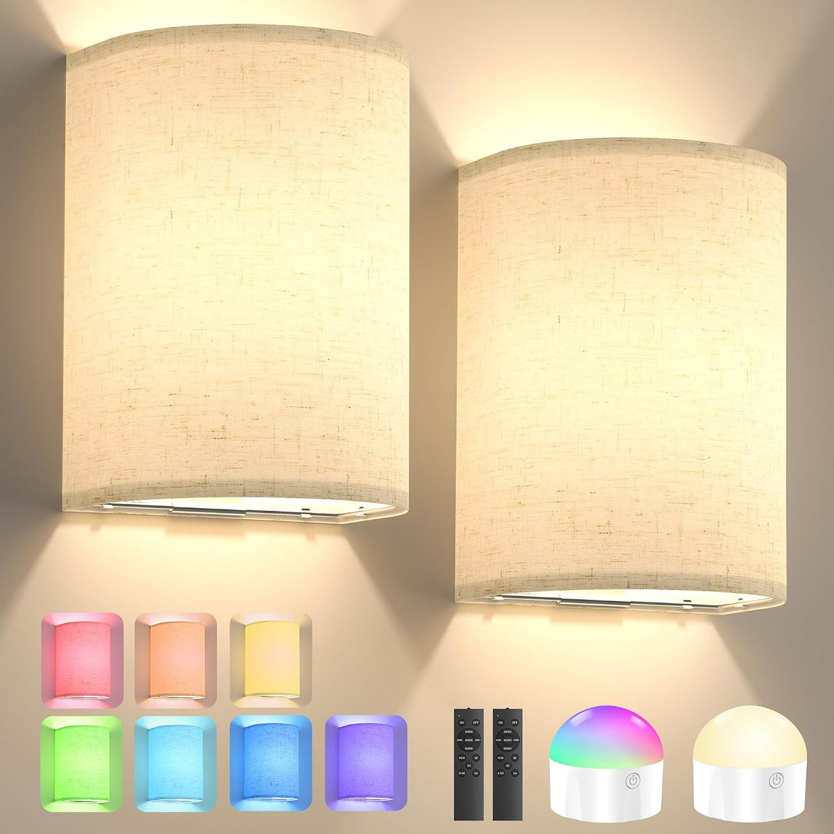 Battery Operated Rechargeable Wall Sconce Set of Two with 10000Mah Battery