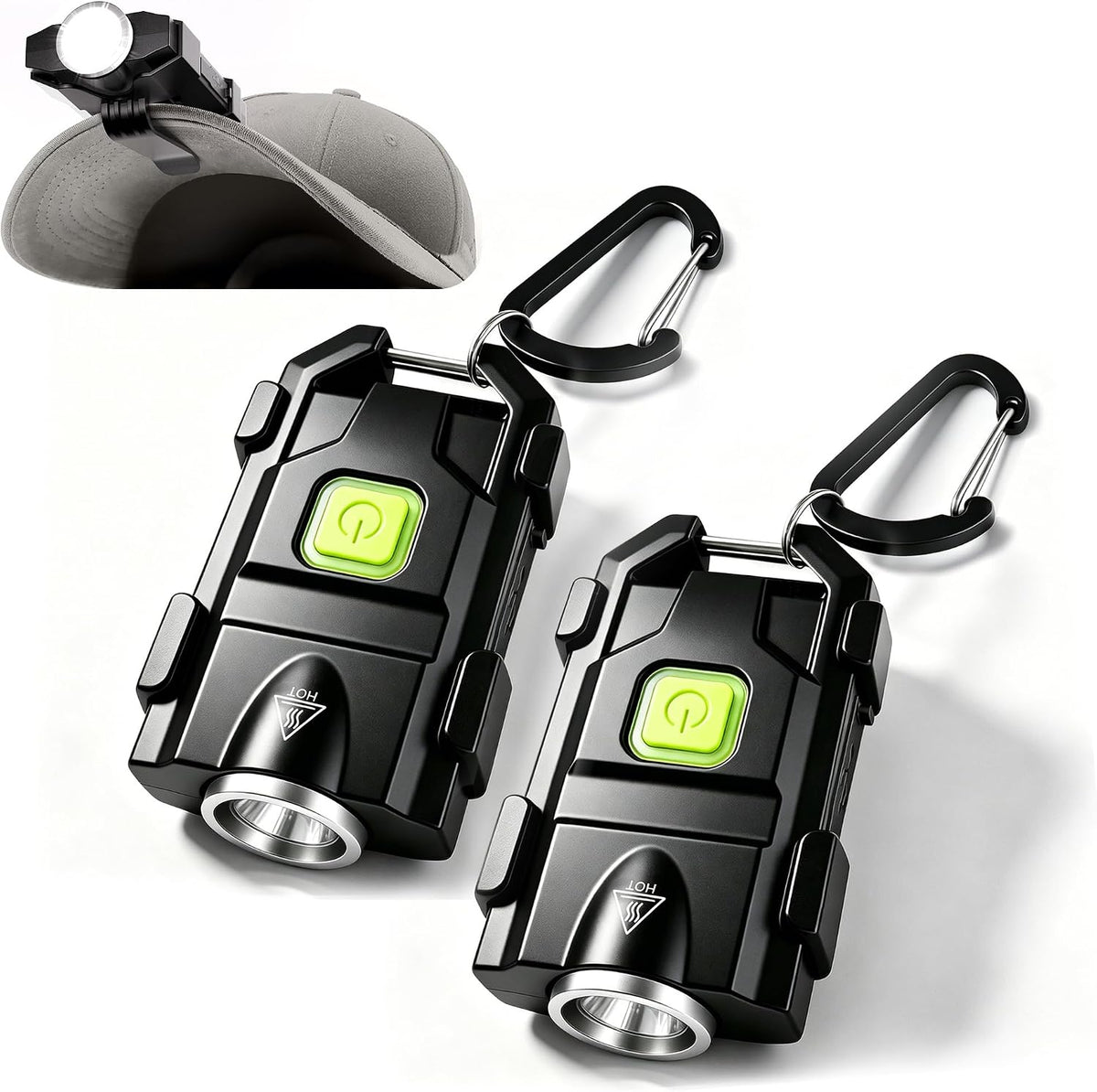 Lexall H8 2 Pack Keychain Flashlight, 500LM USB-C Mini Light with Cap Clip