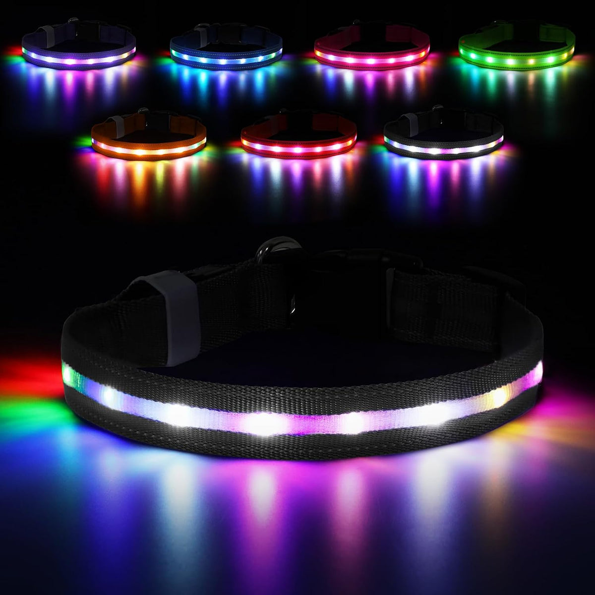LED Dog Collar, RGB Light up Dog Collar USB Rechargeable 6 Modes