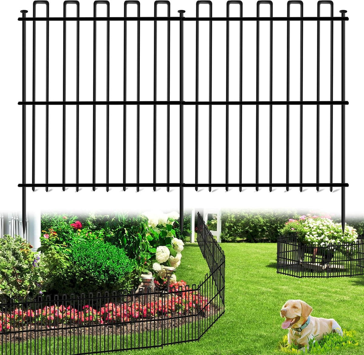 25 Panels No Dig Animal Barrier Fence, 32In(H) X 49Ft(L) Garden Edging Border Fencing, Rustproof Metal Stakes Decorative Garden Fence, Dog Digging Defense Fencing Barrier for Outdoor, Yard, Patio