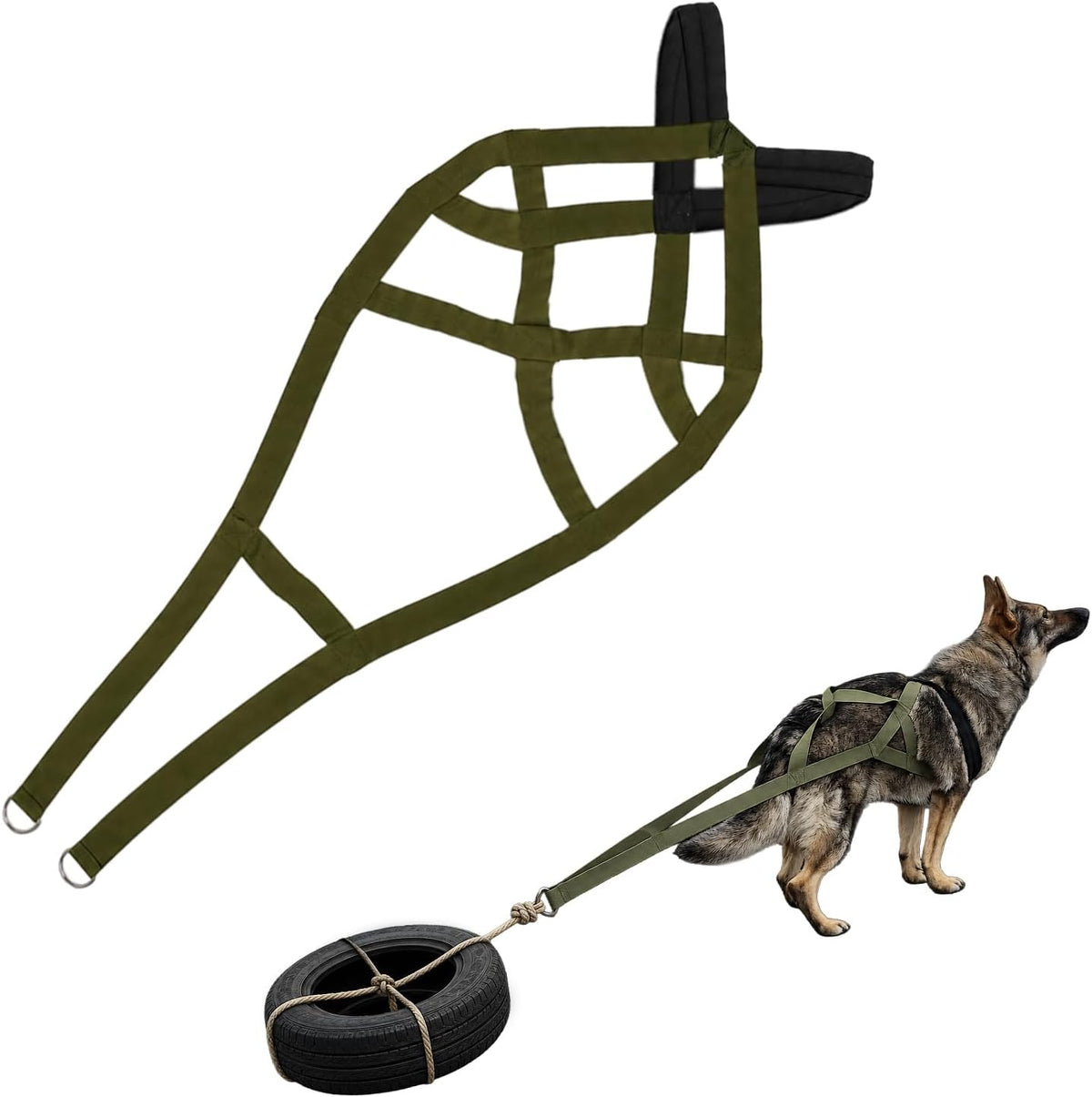 Dog Pulling Harness for Large Work Dogs, X-Back Harness for Sledding Exercise, Behaviors Training,Weight Pulling,Canicross,Ski-Joring, Fit for French Bulldog, Husky (Green)
