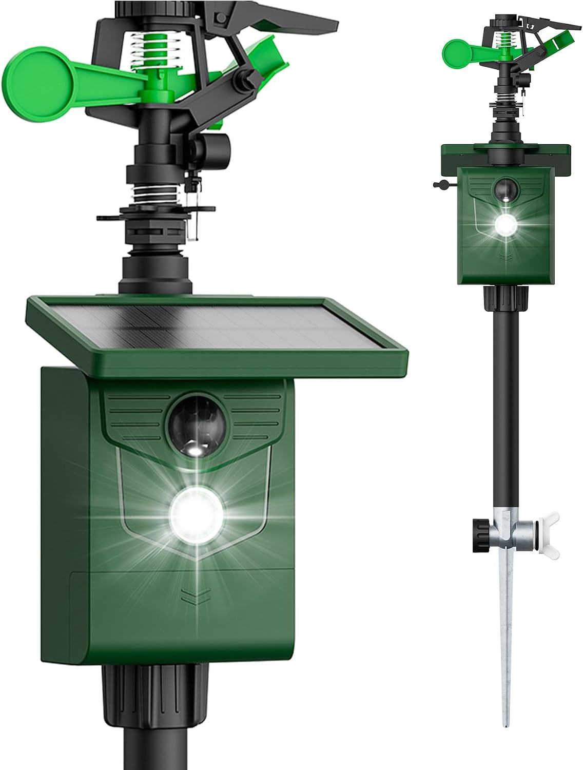 2 Packs Solar Motion Activated Sprinkler Animal Repellent Motion Sensor Deer Repellent Sprinkler Outdoors Cat Deterrent with Flashing Lights for Yard Lawn Garden Farm