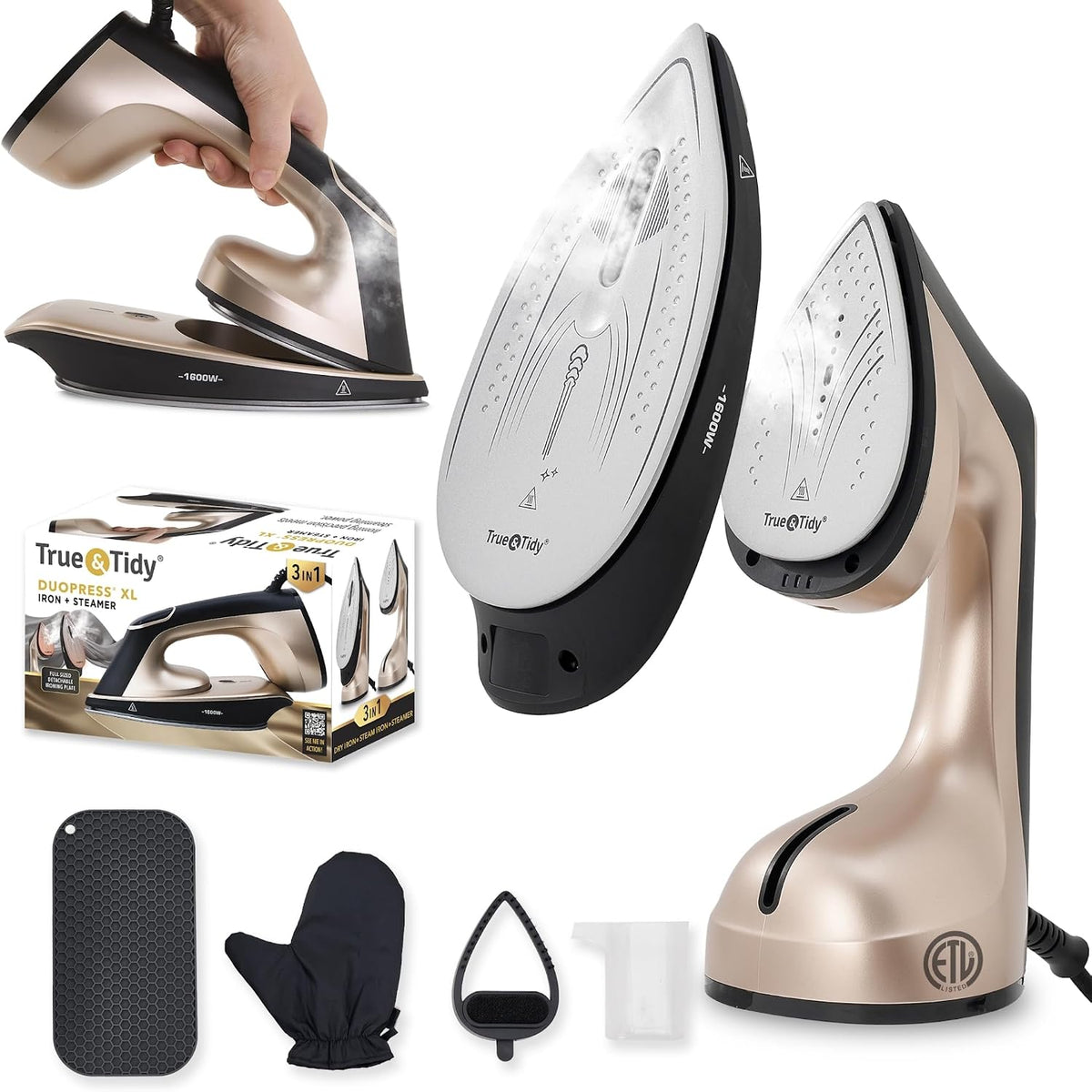 True & Tidy Duopress 2-In-1 Iron for Clothes W/Detachable Soleplate 1600W