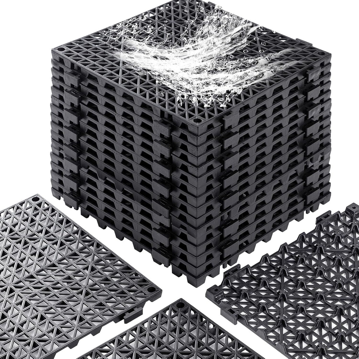 12” X 12” Drainage Interlocking Floor Mats 12 Pack for Outdoor and Indoor