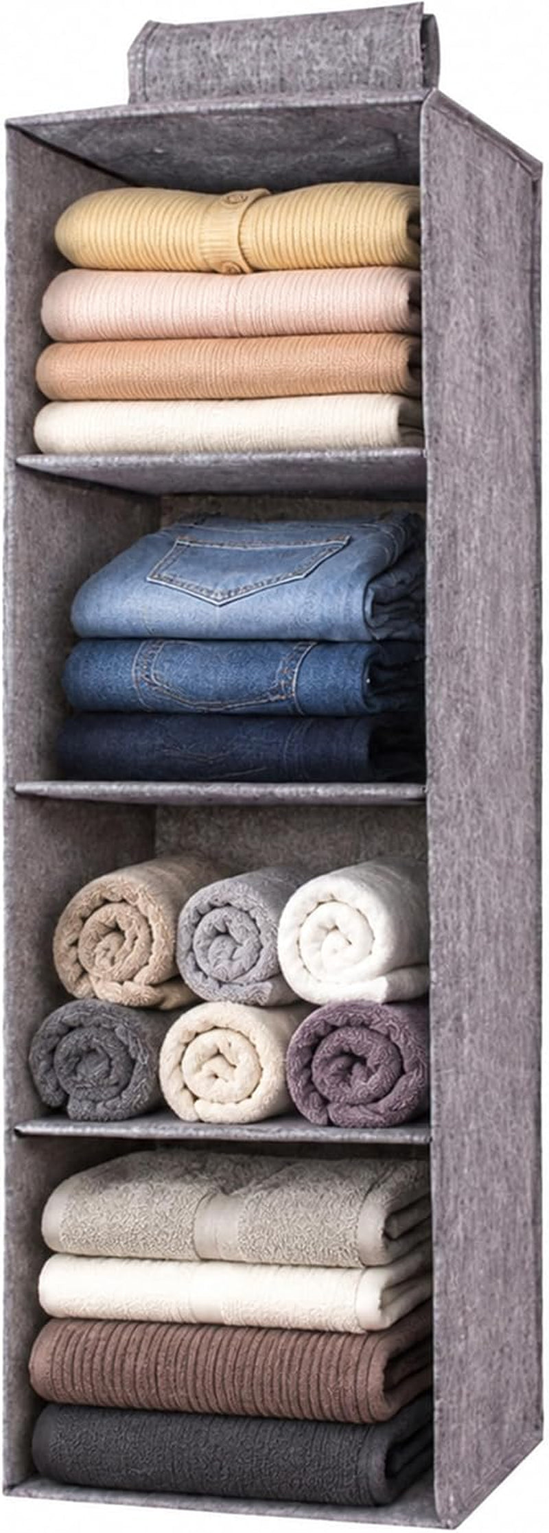 Tinyuet Hanging Closet Organizer, 4-Shelf Collapsible Hanging Closet Shelves, Hanging Organizer for Closet & RV, 31.5" H X 10.6" W X 10.6" D - Gray