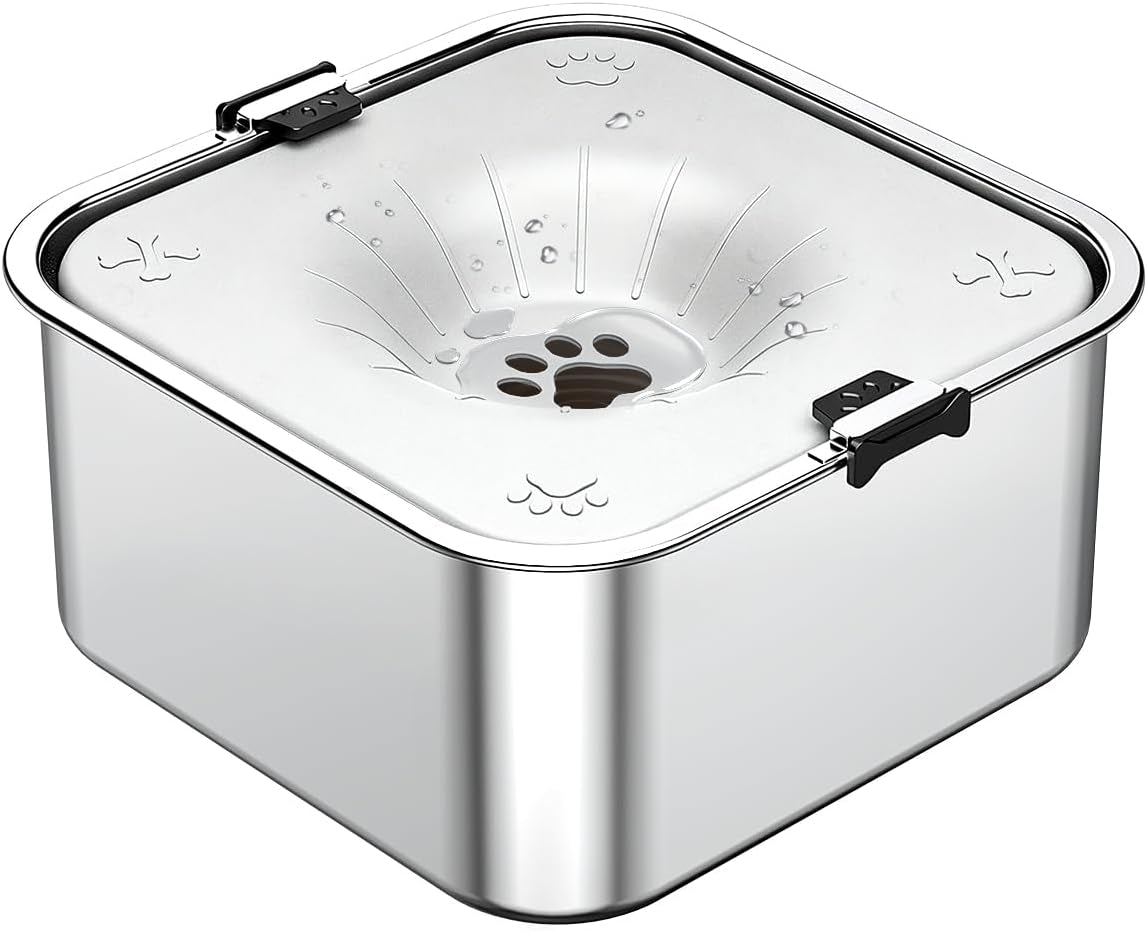 Stainless Steel Slow Water Bowl for Dogs with Floating Disk, 3L/101Oz