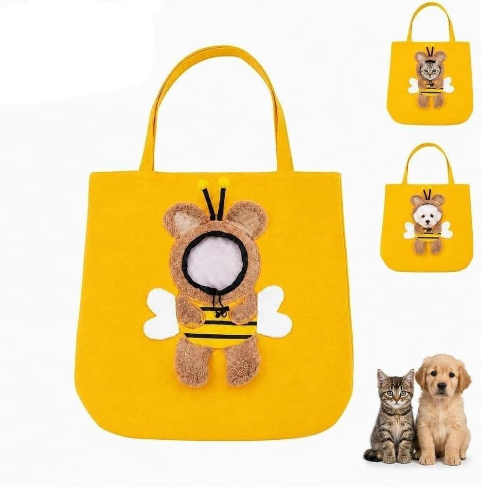 Breathable Pet Canvas Shoulder Carrier, Cat Dog Tote | Colorful Animal Shapes Carrying Bag with Head-Out Design Adjustable Neck Small Dog-Yellow