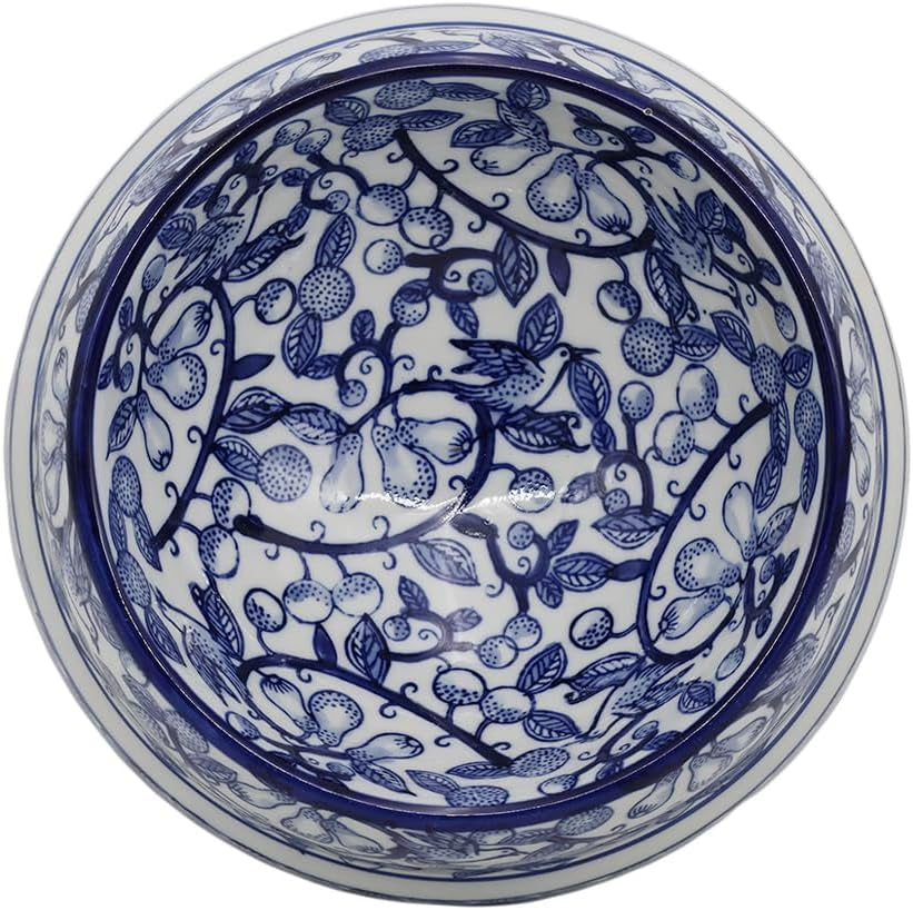 Aimusego Blue and White Vintage Ceramic Dog Bowl for Pet Owners, Anti-Skid Base Medium Large Water and Food Pet Cat Dish-9Inch