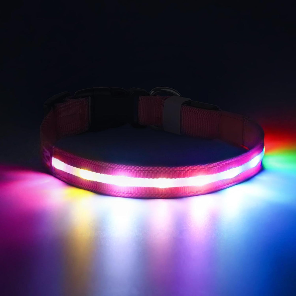 Pceotllar Light up Dog Collar, USB Rechargeable, 6 Flashing Mode, Pink, S