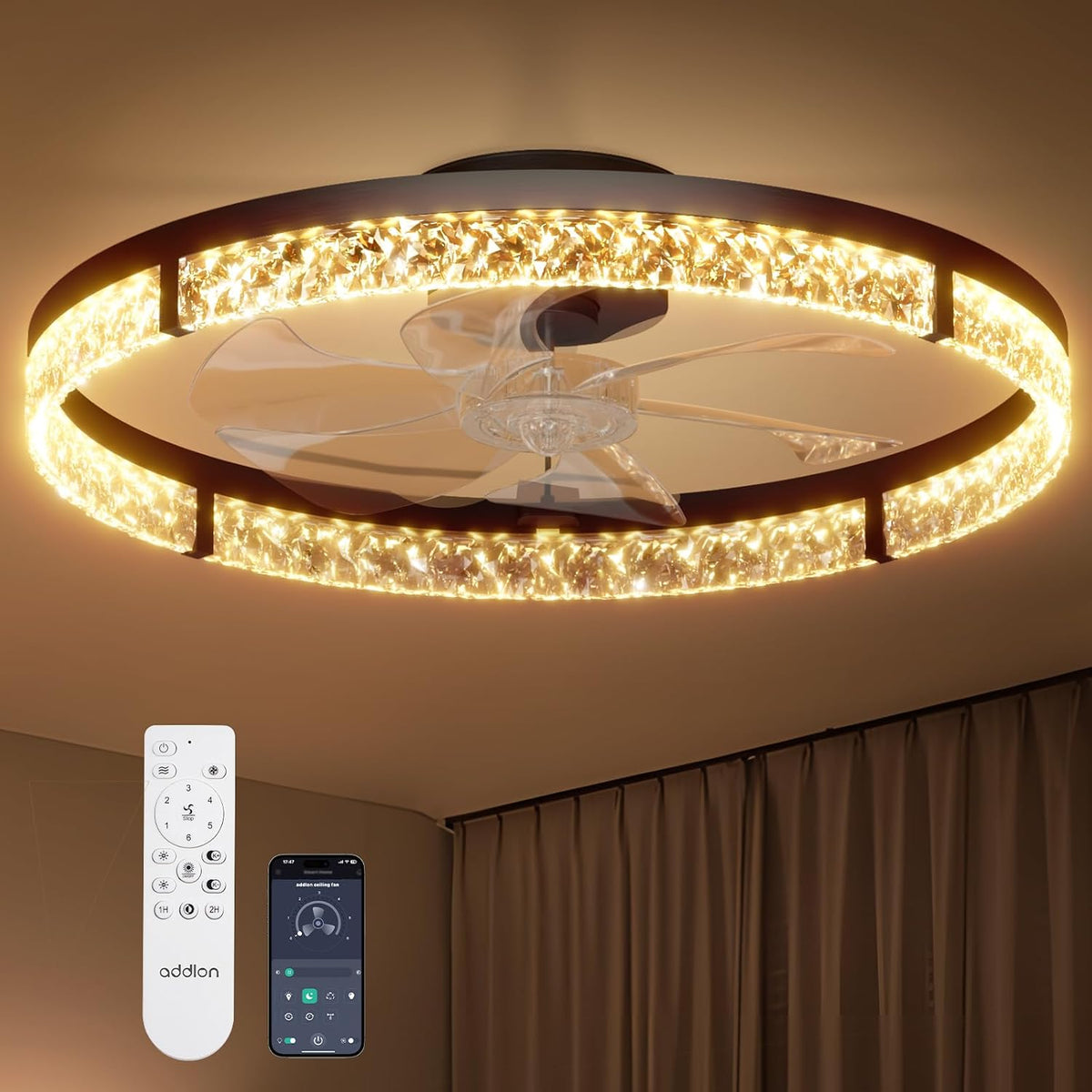 Addlon 24" Ceiling Fans with Lights and Remote, Low Profile Fandelier