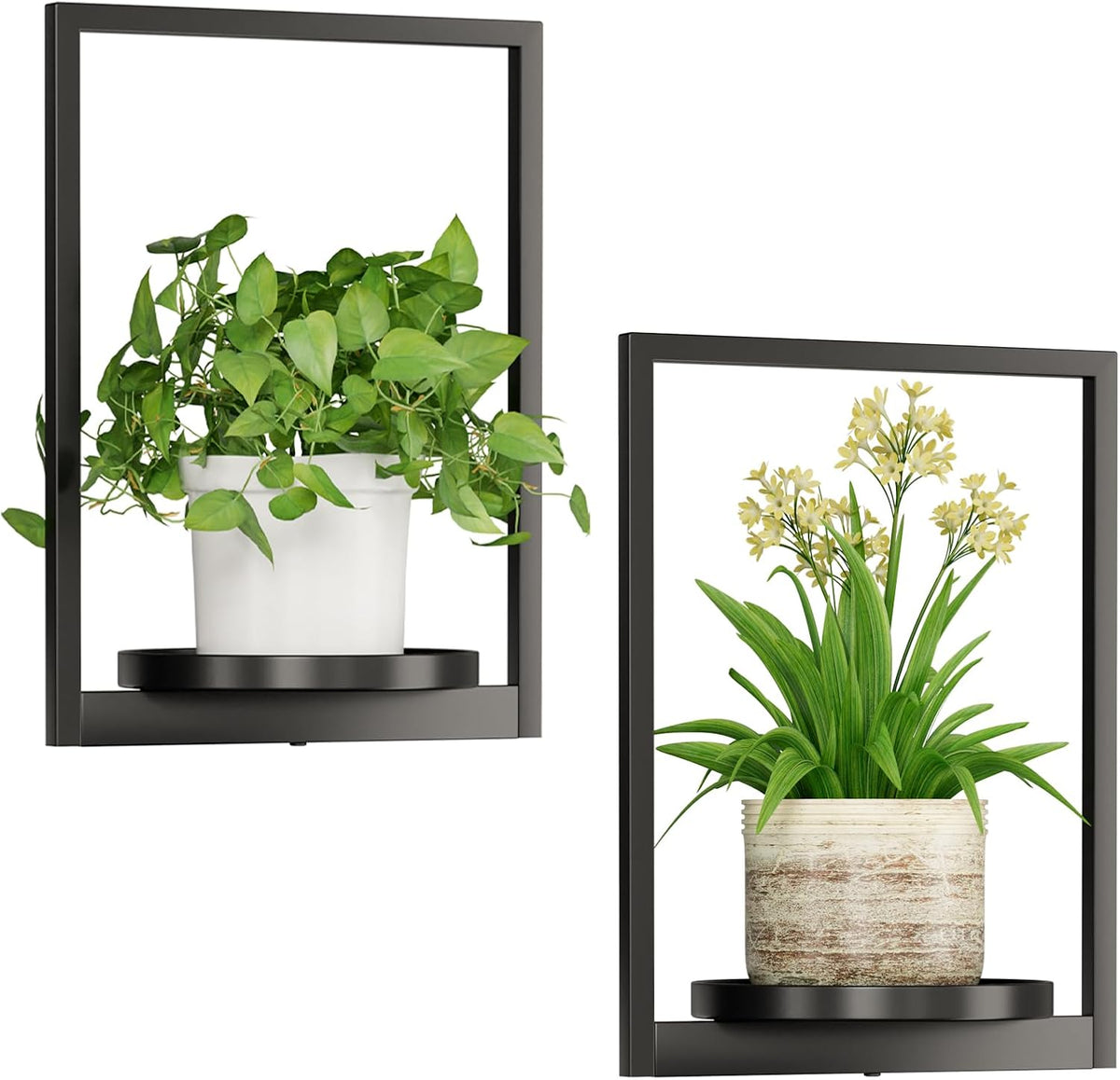 Hanging Planters for Indoor Plants - Aesthetic Photo Frame Style Wall Plant Holder - Metal Window Plant Shelves, Wall Plant Hanger for Lingving Room Home Gardening Wall Decor (2-Pack)