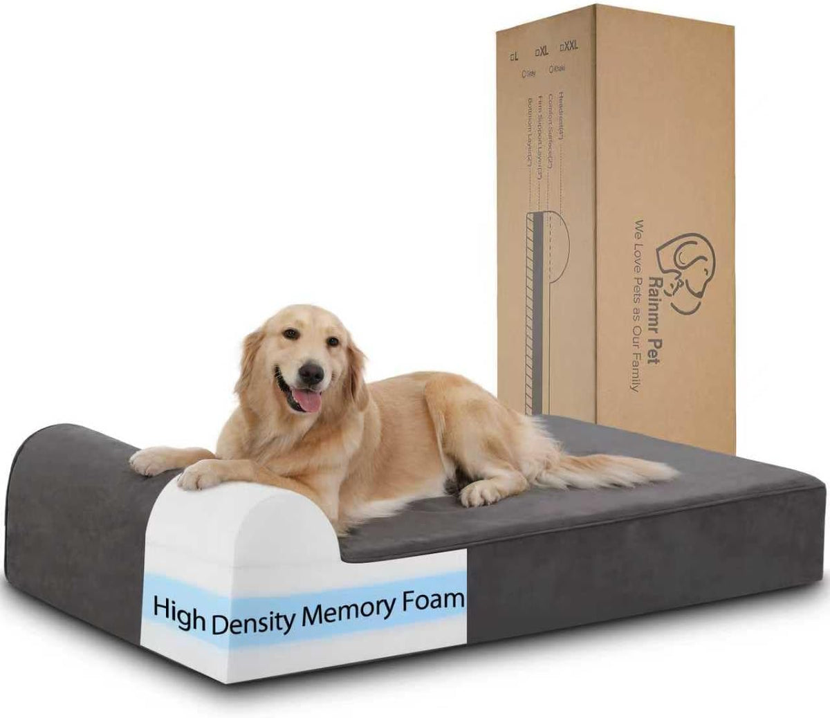 Rainmr Orthopedic Dog Beds for Large Dogs, 7" Memory Foam Dog Beds with Waterproof Liner, Durable Microsuede Cover, Removable and Washable, Nonskid Bottom, 48"X30"X7" L Grey
