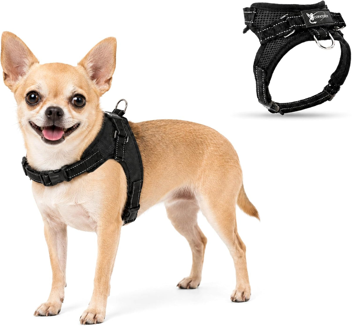 Dog Harness Small Sized Dogs - All Weather Mesh Overhead Adjustable No Pull Vest Puppy Reflective Harness with Handle for Extra Small and Small Dogs by Copatchy - Harness (Black) X-Small