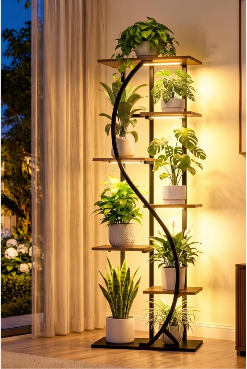 59" Tall Plant Stand with Grow Light Indoor, 7 Tiered Metal Plant Shelf