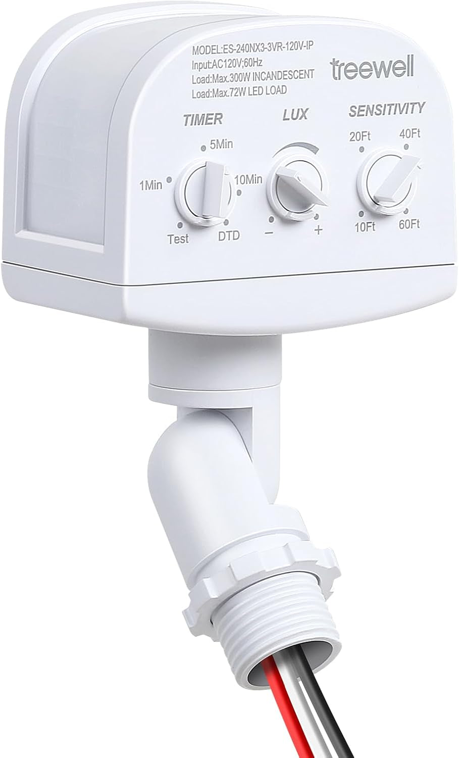 240-Degree Replacement Motion Sensor, Adjustable LUX(5-300) & Time & Detection Sensitivity up to 60 Feet Range, 3 Working Modes Outdoor Motion Detector for Security Floodlight, White