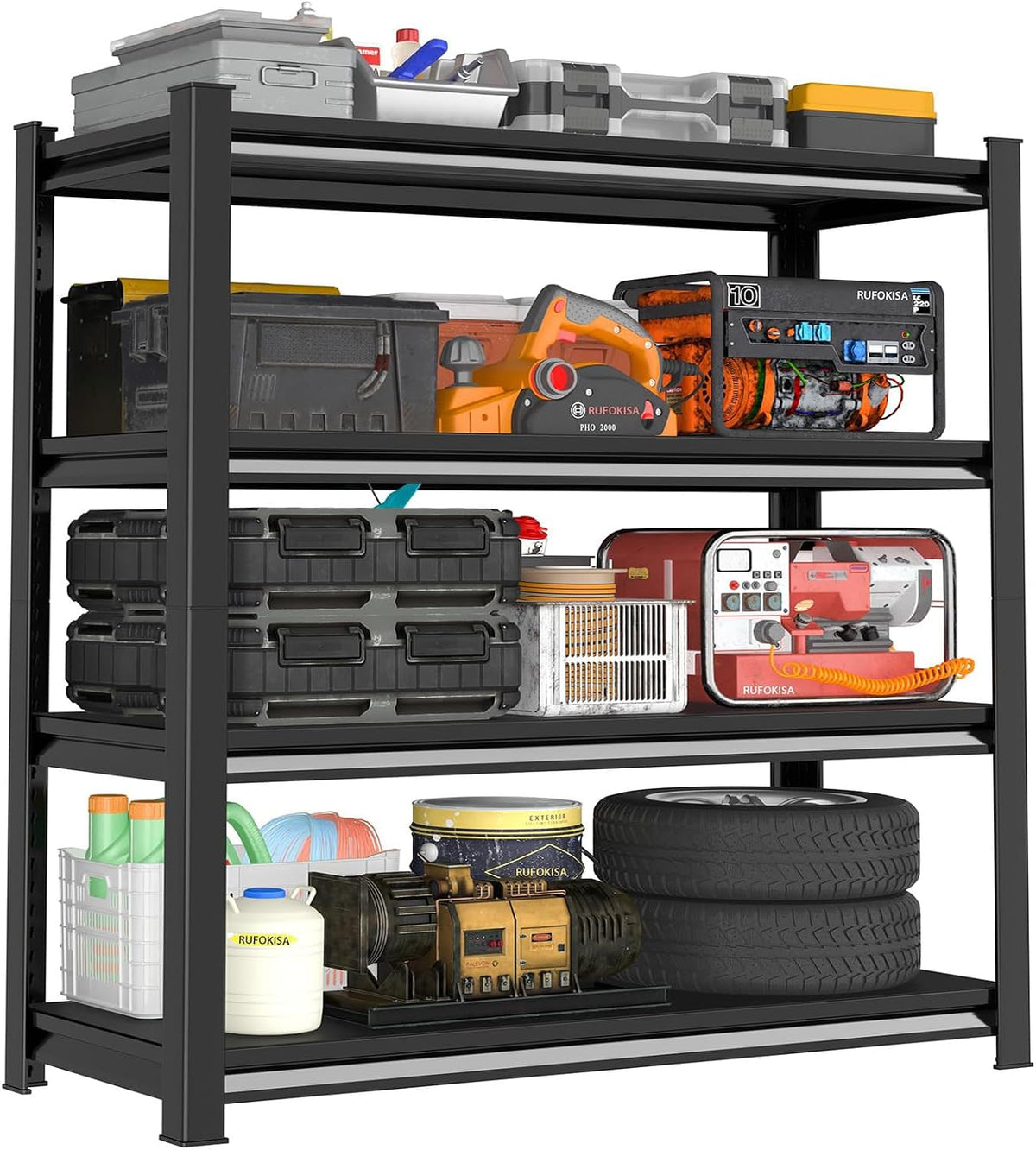 48" W Garage Shelving Heavy Duty, 2200LBS Loads Adjustable Garage Storage Shelves,4-Tier Metal Storage Racks and Shelving Units, Utility Rack Shelves,48" W X 16" D X 63" H,Black