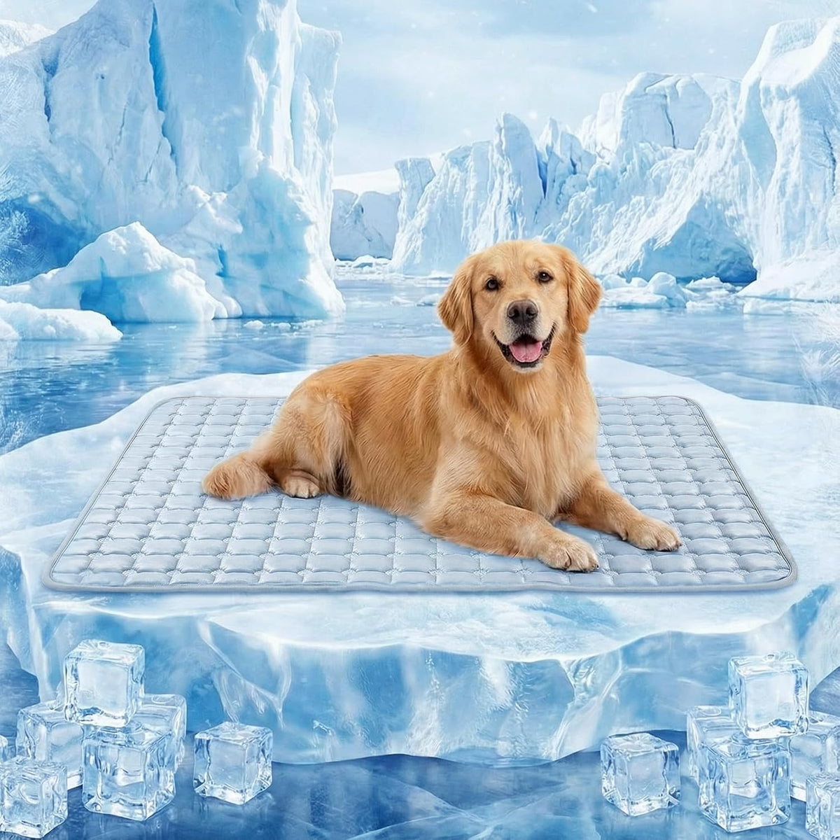 Funfurry Cooling Mat for Dogs,44"X32" Extra Large Pet Pad,Q-Max>0.5 Rapid Cooling Dense Weave Fabric,Washable Kennel Mat with Non-Slip Bottom (Light Blue, XL)