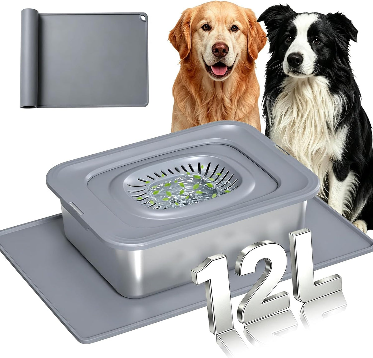12L/3.17Gal Large Dog Water Bowl No Spill Stainless Steel