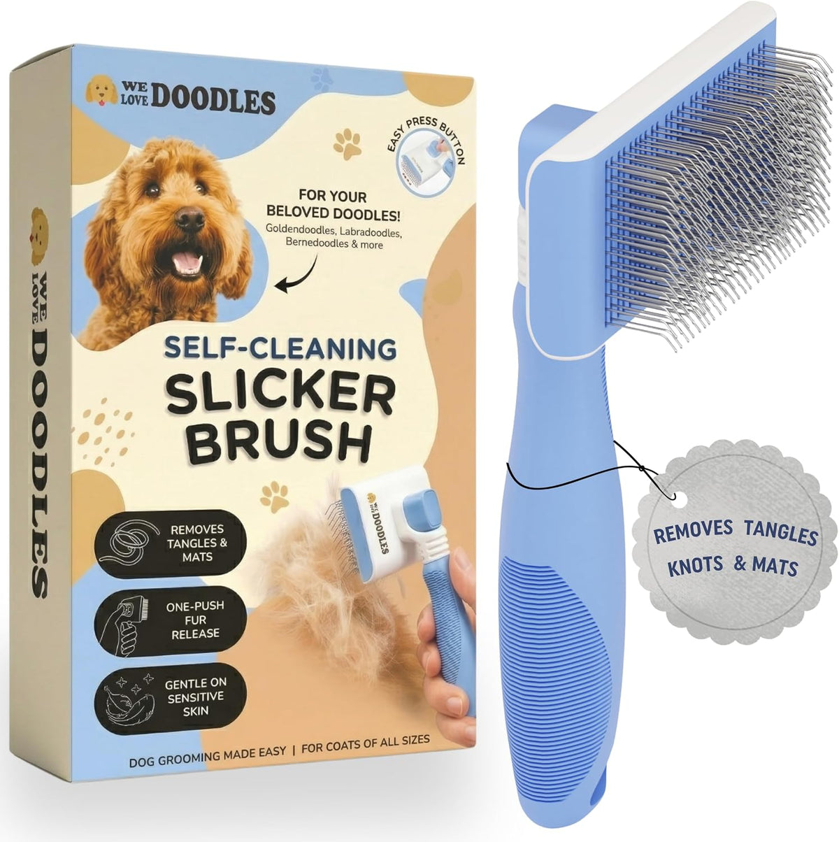 Self Cleaning Dog Brush, Slicker Brush, Dematting & Undercoat Removal Tool