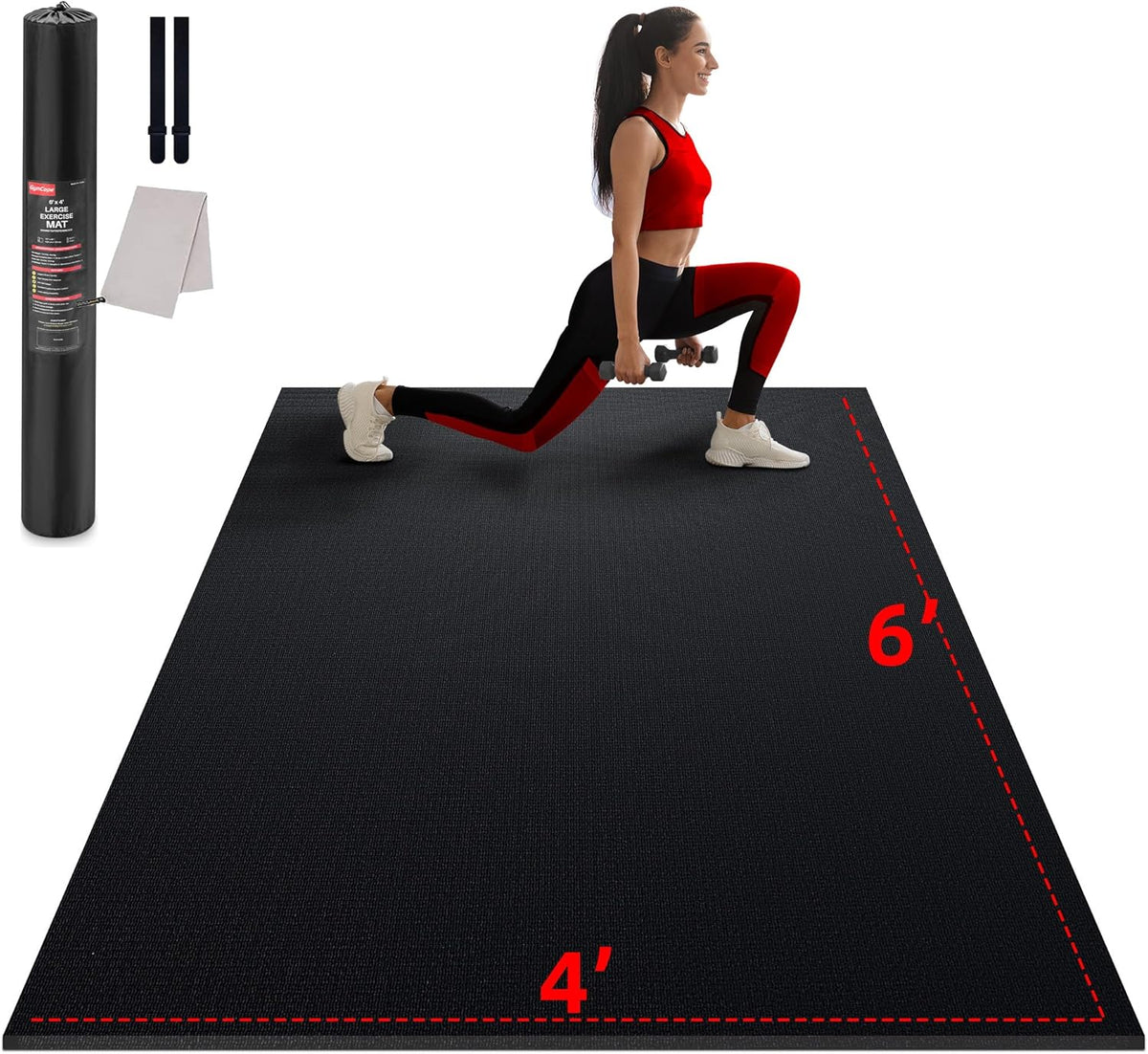 Gymcope Large Exercise Mat for Home Workouts, 12X6/10X6/9X6/8X6/7X5/6X4 Ft