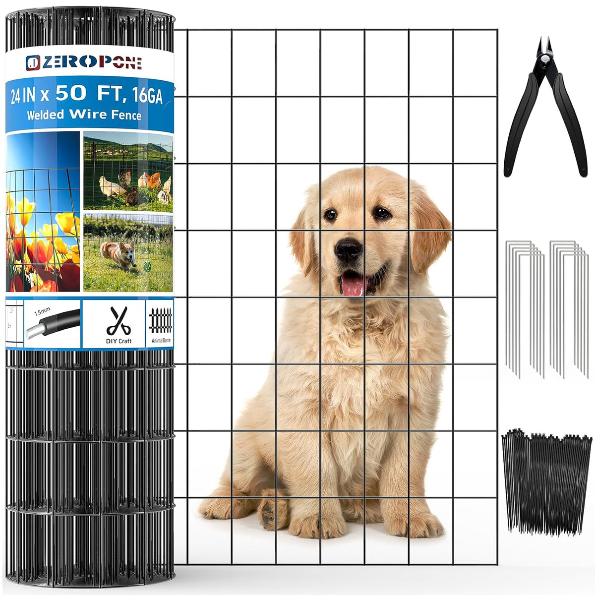 PVC Coated Welded Wire Fence, 24 in X 50 Ft Black for Yard Plant Protection